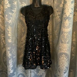 AZIZ SHORT SLEEVES ABOVE THE KNEE SEQUINS BLACK PARTY DRESS.